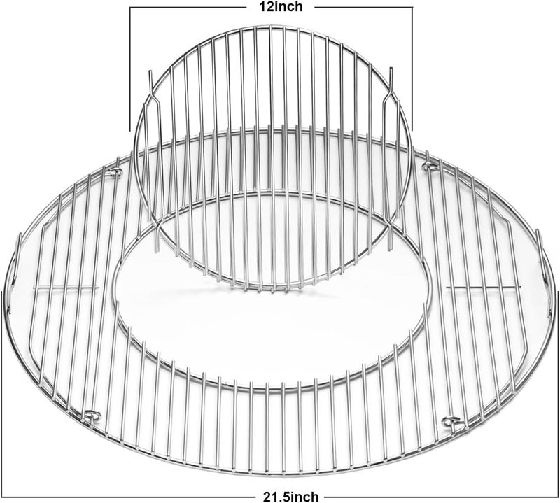 JCLMER Hinged Cooking Grate for 22.5” Charcoal Grill, Charcoal Kettle, One-Touch Silver, Bar-B-Kettle, Master-Touch,Performer, 21.5" Gourmet BBQ System,Grill Grate Replacement Part for Weber 8835 with Handle - Image 2